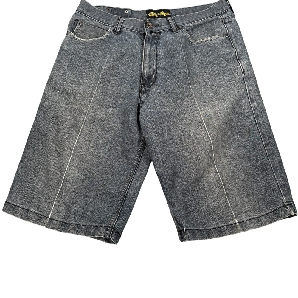 Johnny Blaze Baggy Denim Jorts Mens 36 Gray Y2K Embroidered Hip Hop Skate Shorts